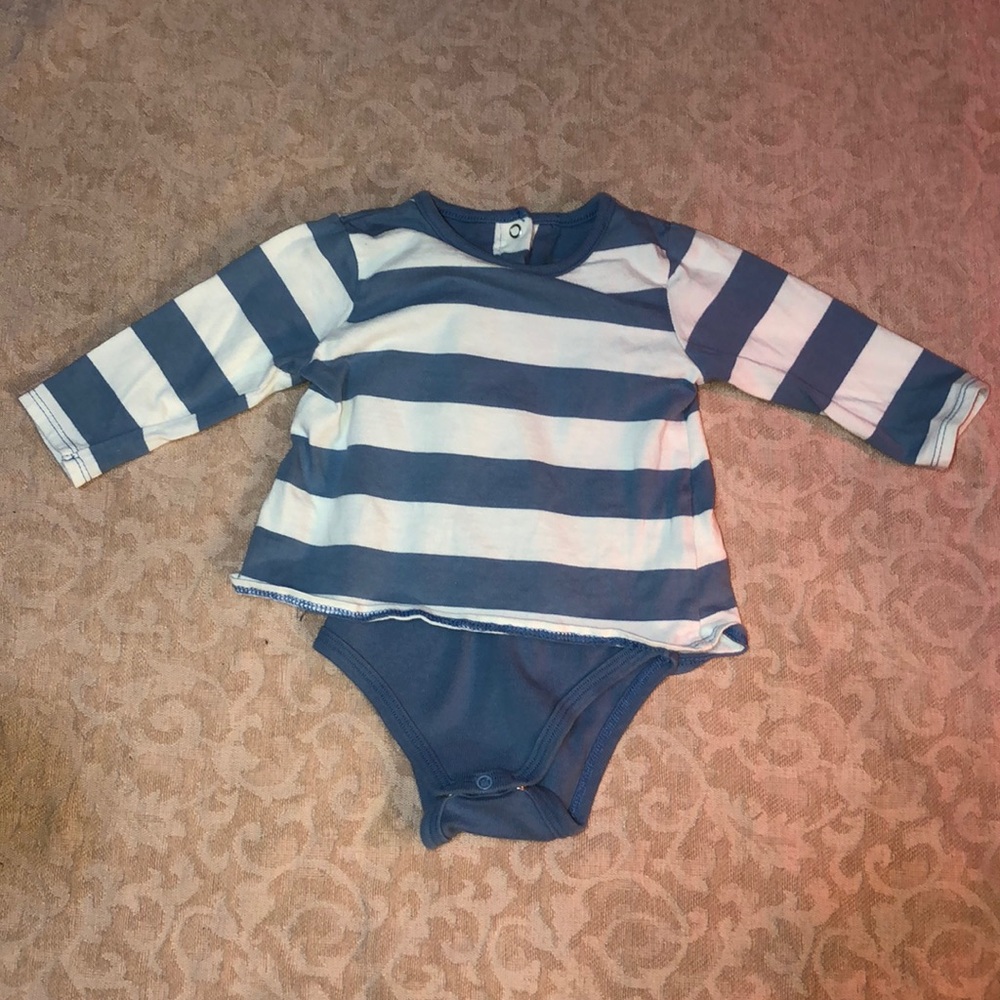 Vertbaudet blue white stripe shirt